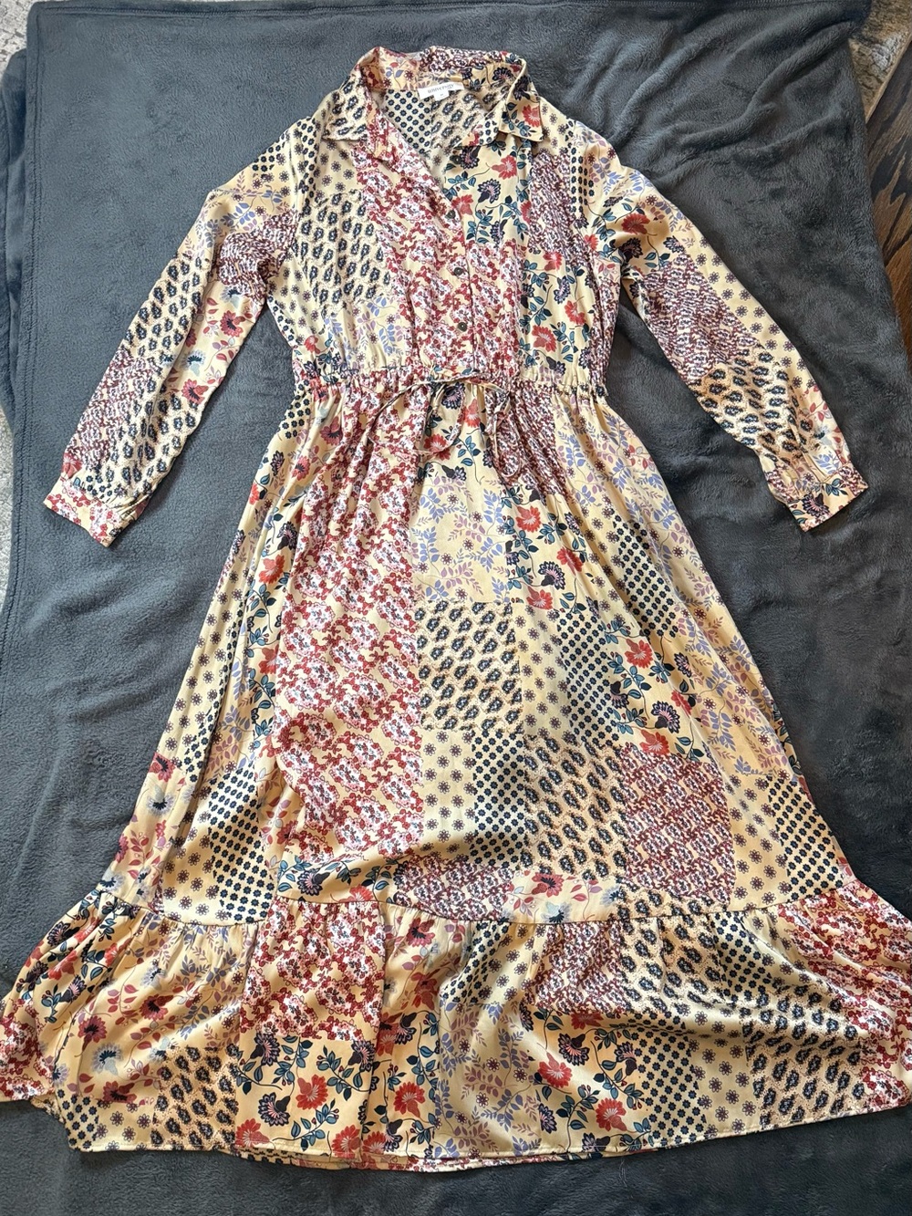 Patchwork Floral Maxi Dress in Cream and Navy